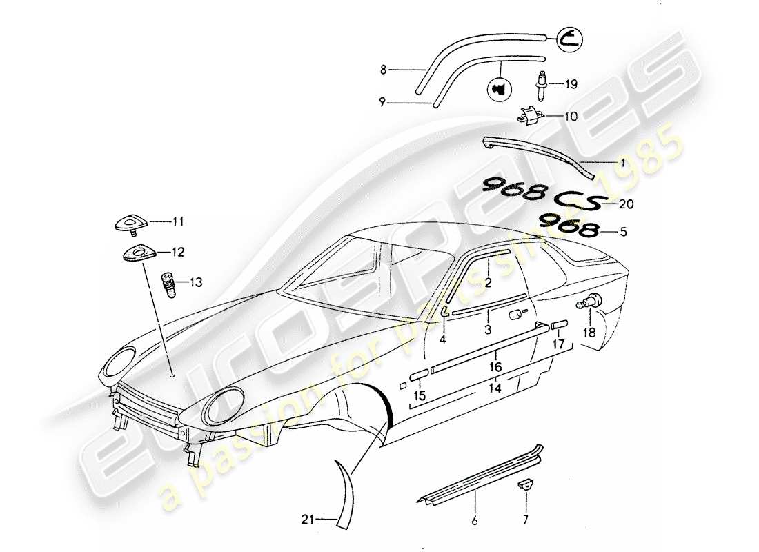 porsche 1994 (968) decorative moulding part diagram