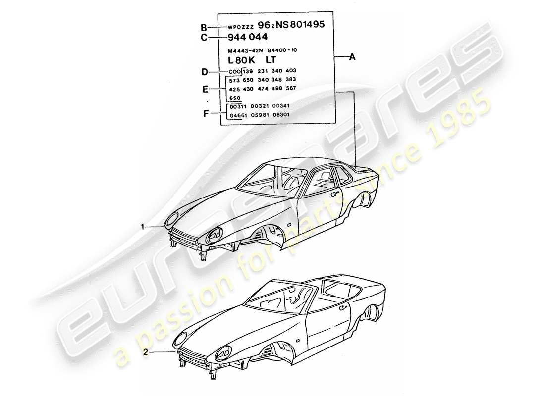 porsche 1994 (968) car body part diagram