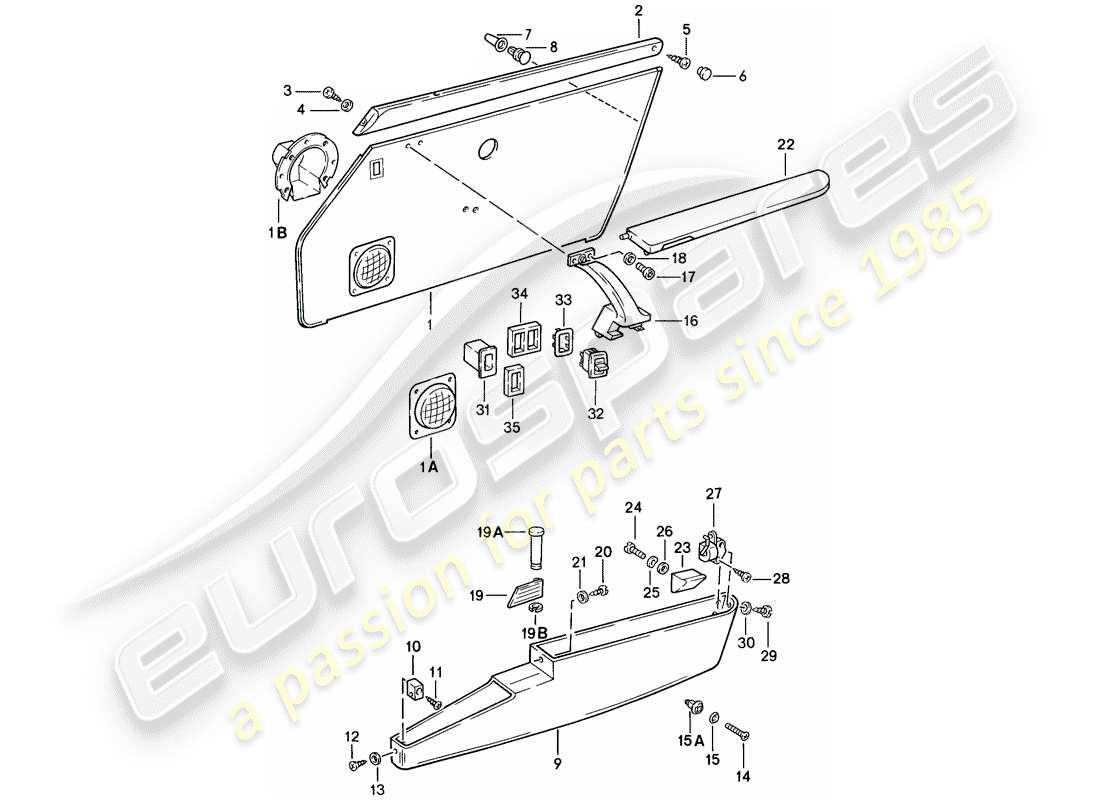 porsche 1986 (911) interior equipment - doors part diagram