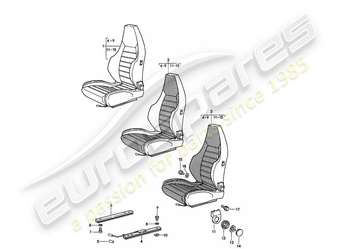 porsche 1985 (911) sports seat - complete - d >> - mj 1984 part diagram