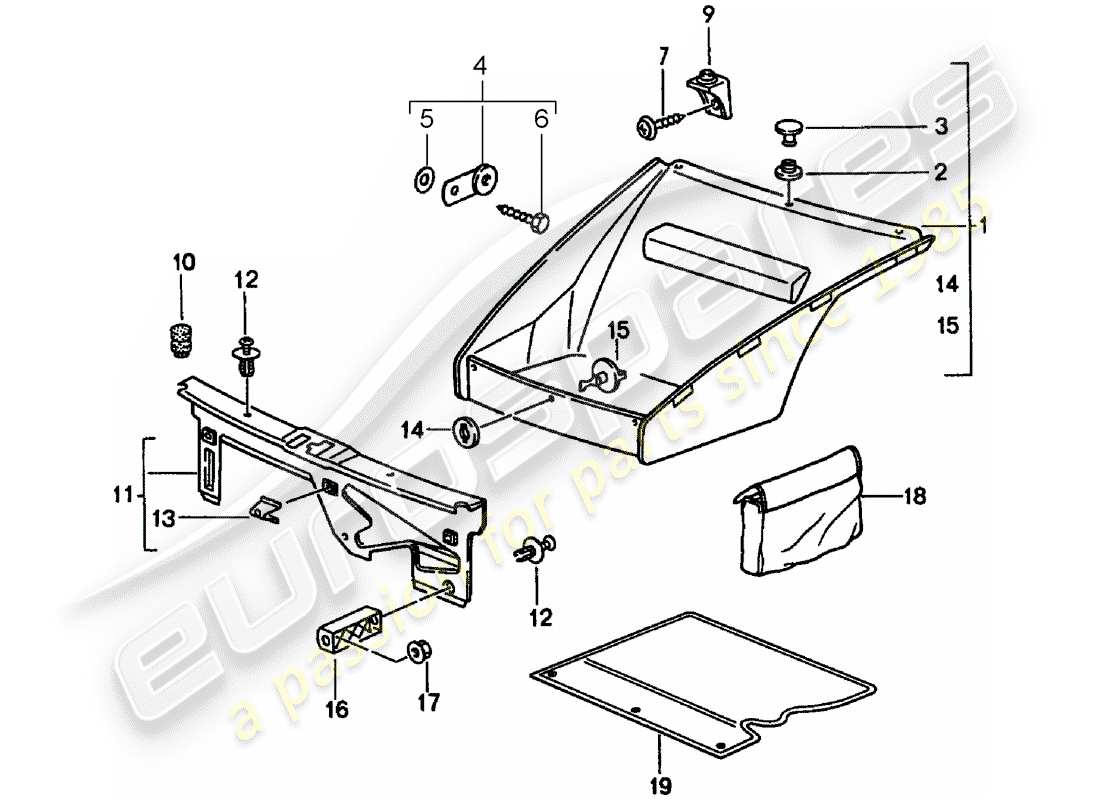 porsche 1995 (993) interior equipment - front luggage compartment part diagram