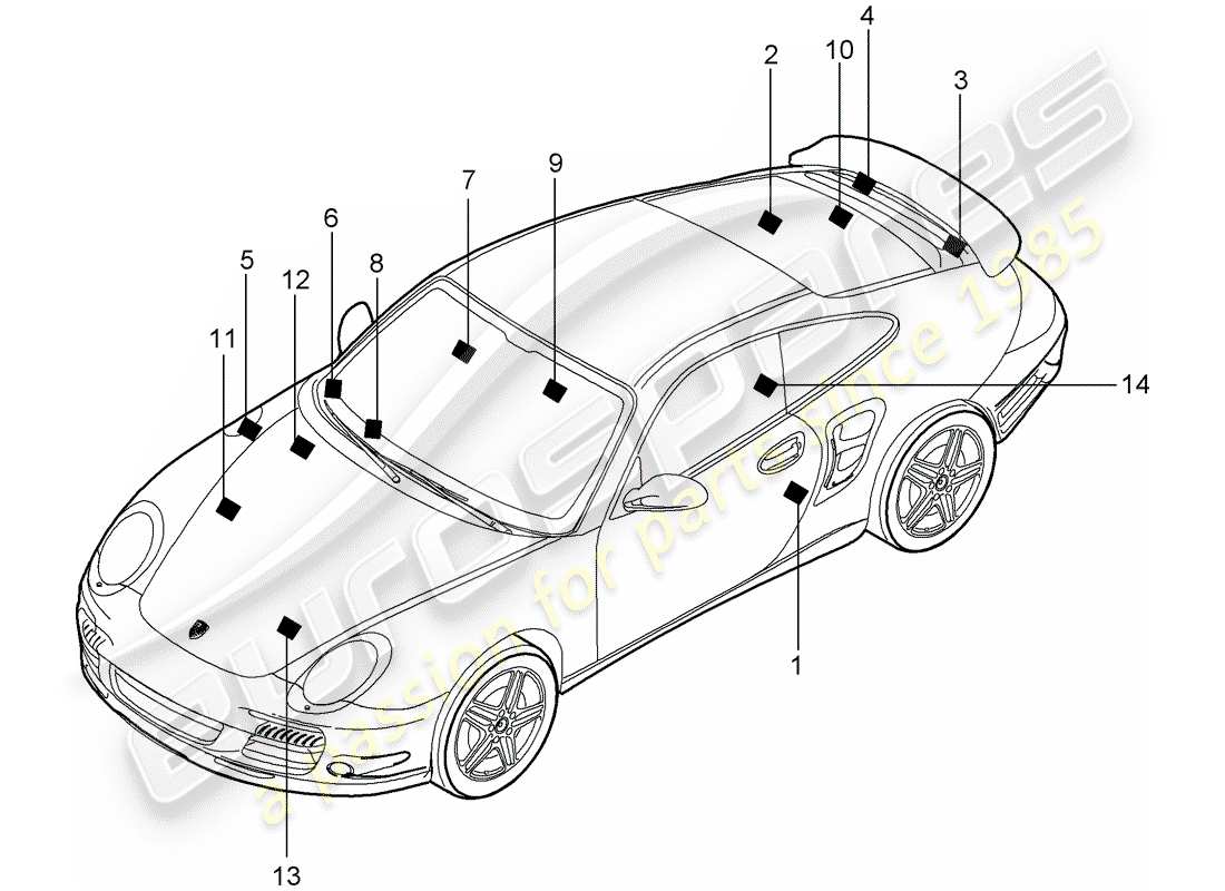 porsche 2008 (997-1 turbo / gt2) signs/notices parts diagram