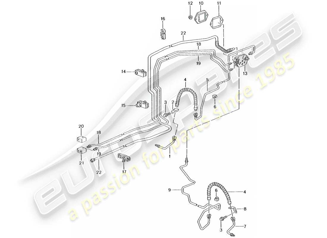 porsche 996 t/gt2 (2005) brake line - front axle - underbody - vacuum line part diagram