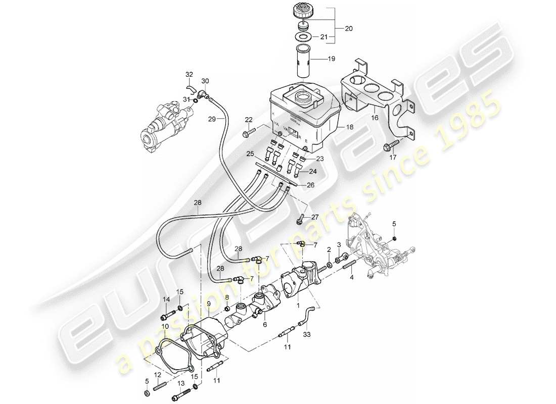 porsche carrera gt (2005) brake master cylinder - brake booster - reservoir for - brake fluid part diagram