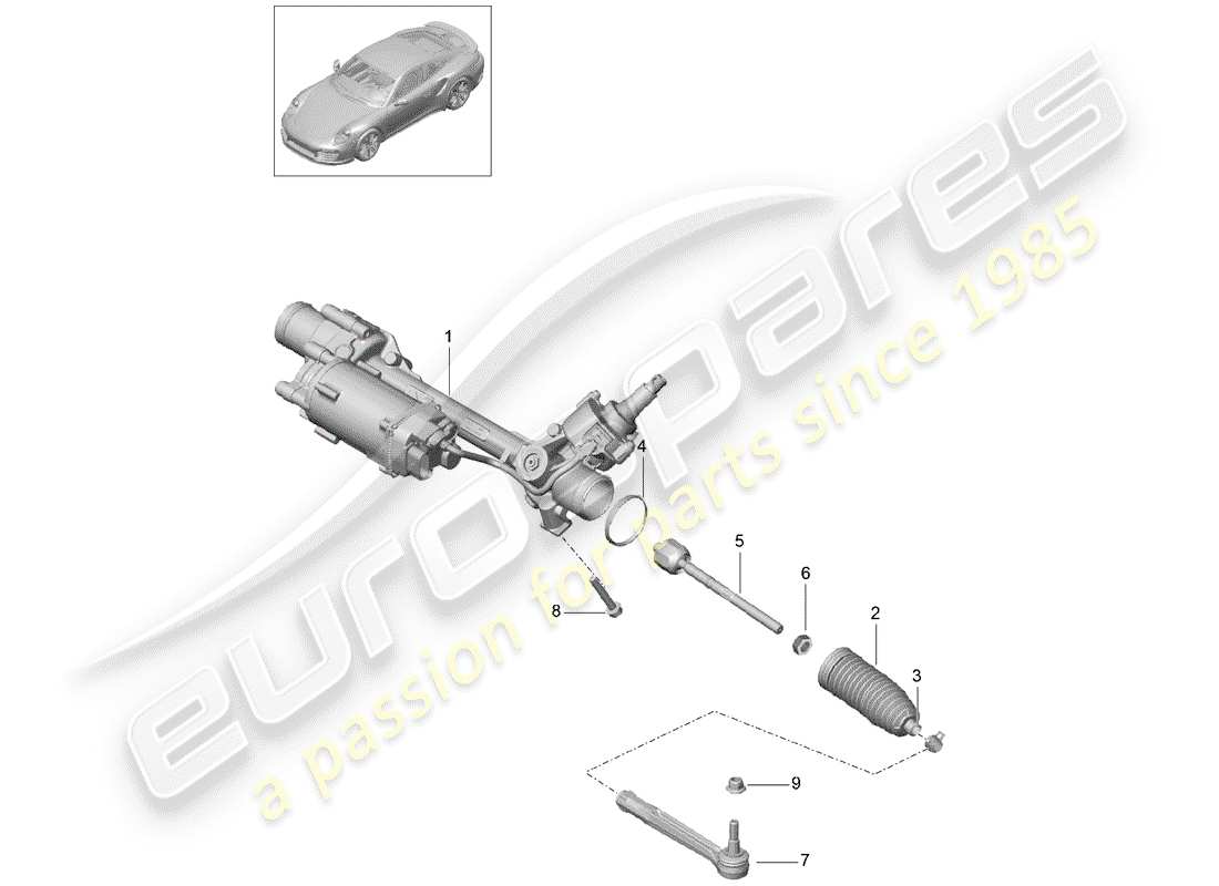 porsche 991 turbo (2014) steering gear part diagram