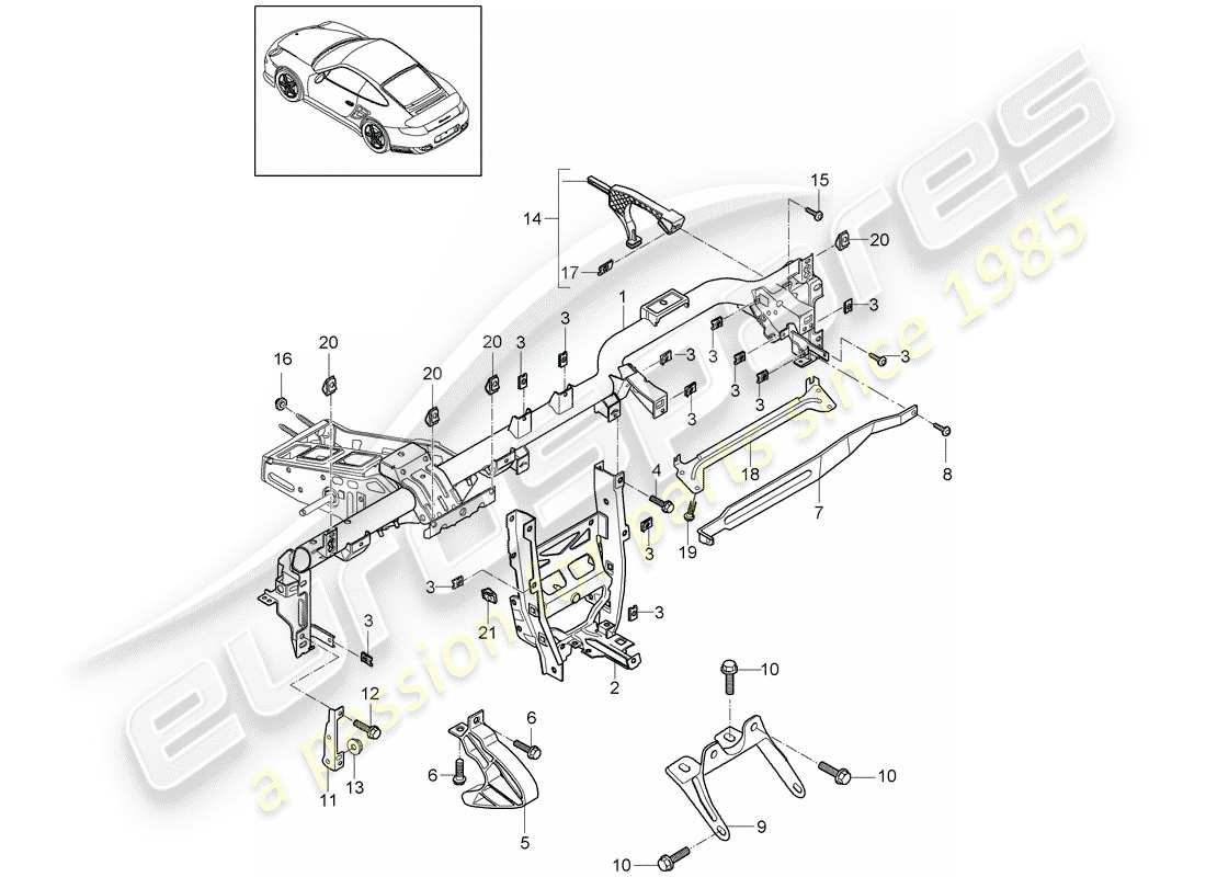 porsche 911 t/gt2rs (2011) retaining frame part diagram