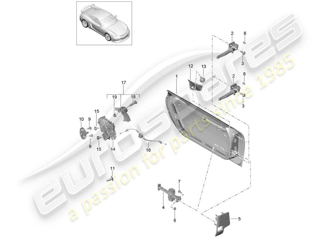 porsche 2016 (981 cayman gt4) door shell part diagram