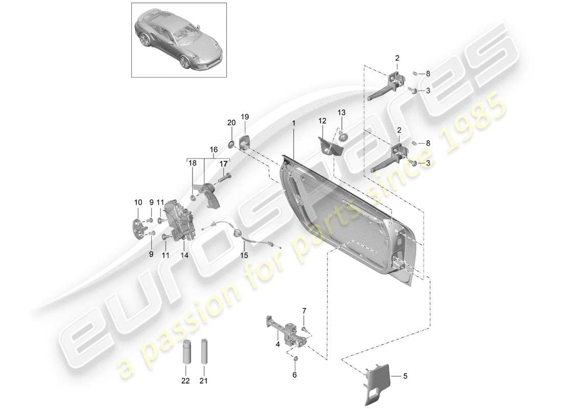 porsche 2019 (991-2 turbo) door shell part diagram
