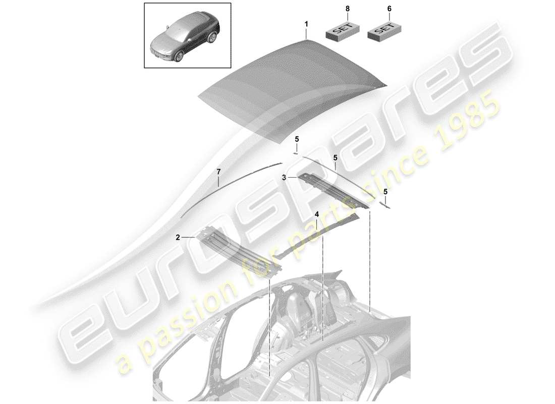 porsche 2020 (cayenne e3 9ya/9yb) outer roof panel part diagram