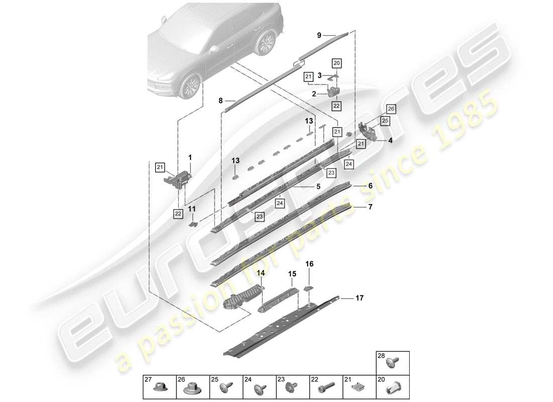 porsche 2020 (cayenne e3 9ya/9yb) side member trim part diagram