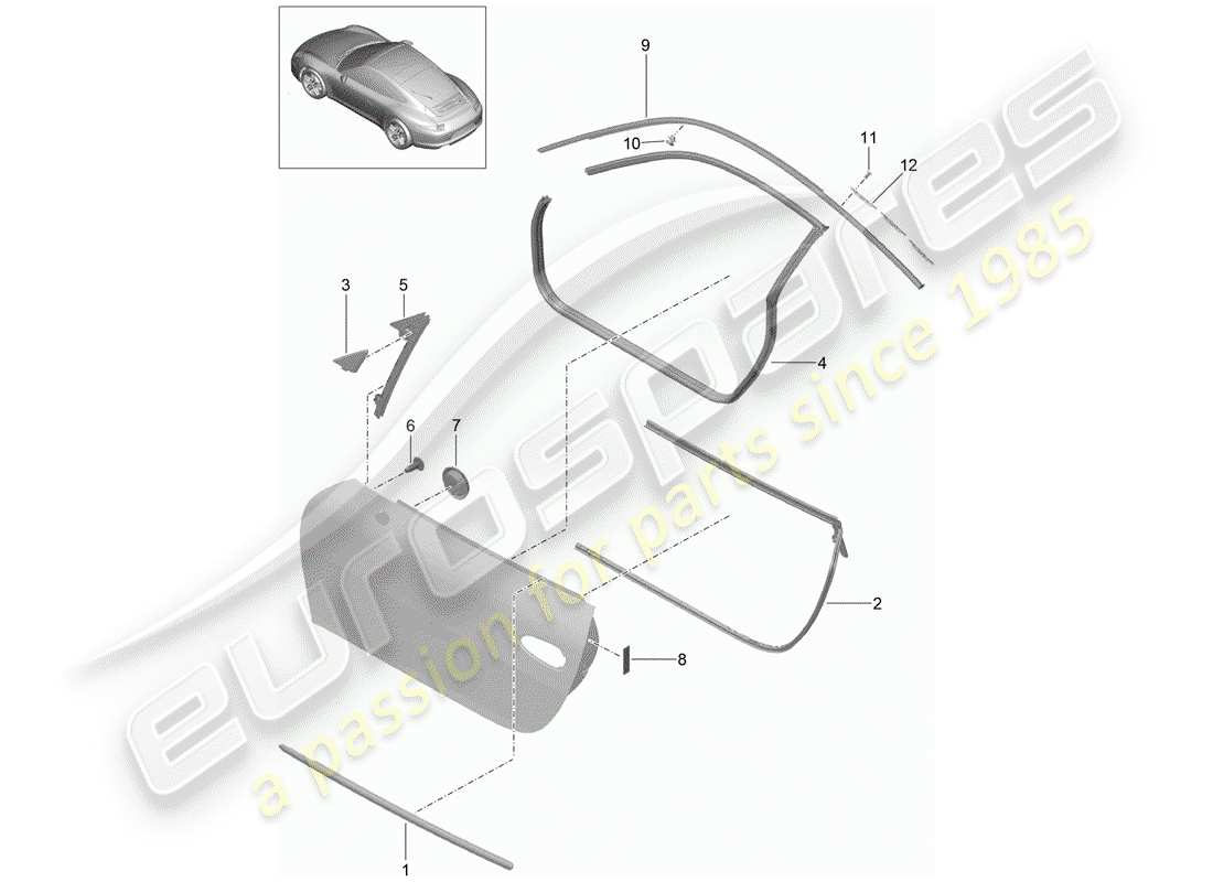 porsche 2015 (991-1) door seal part diagram