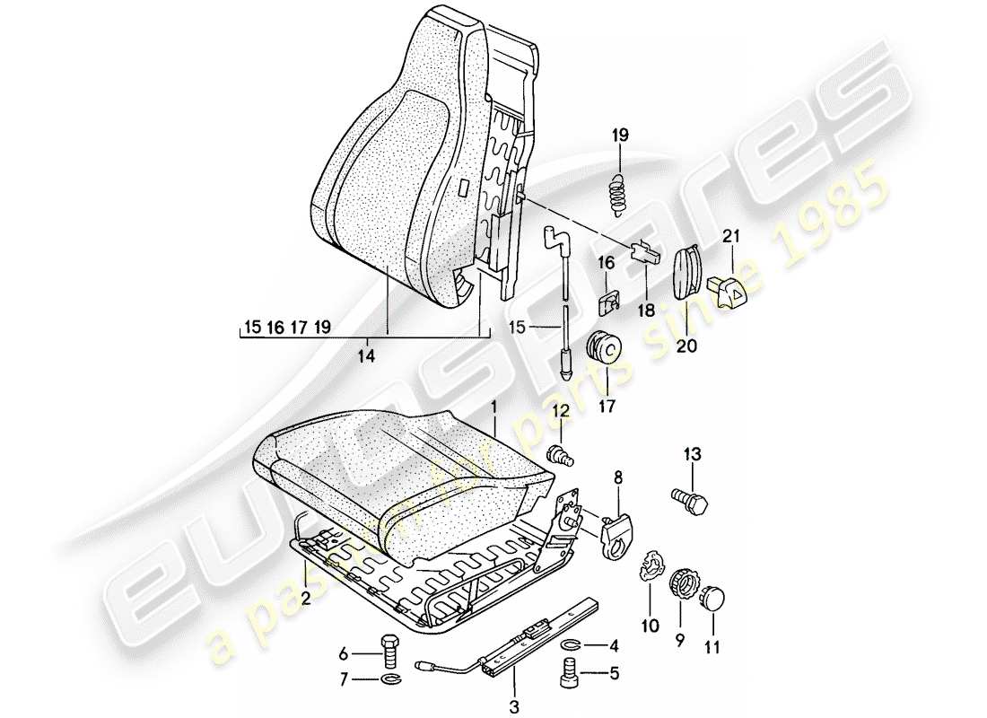 porsche 1984 (944) front seat - single parts parts diagram