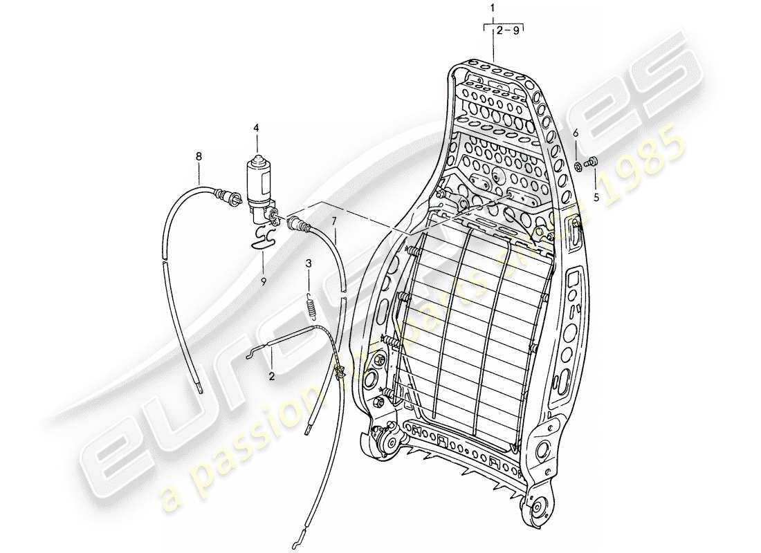 porsche 1987 (959) backrest frame - electrically adjustable parts diagram