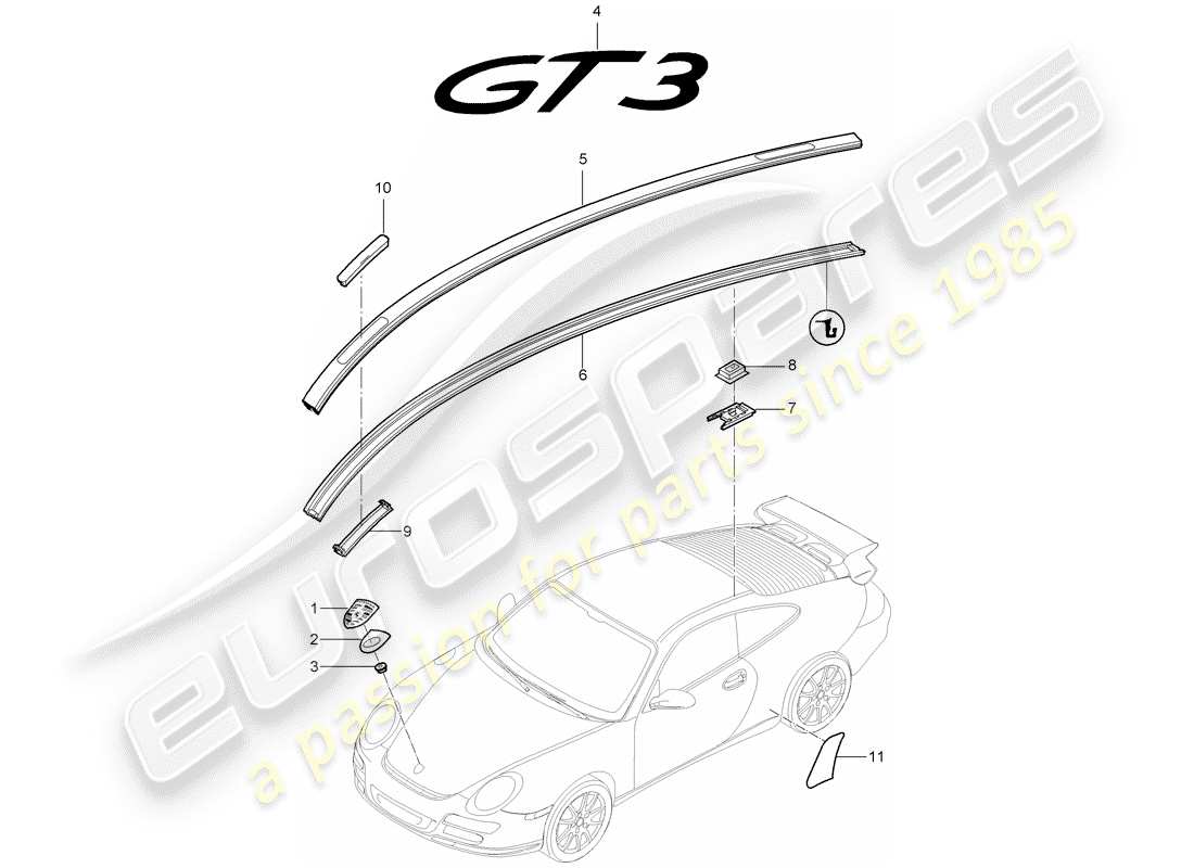 porsche 2008 (997-1 gt3) nameplates part diagram