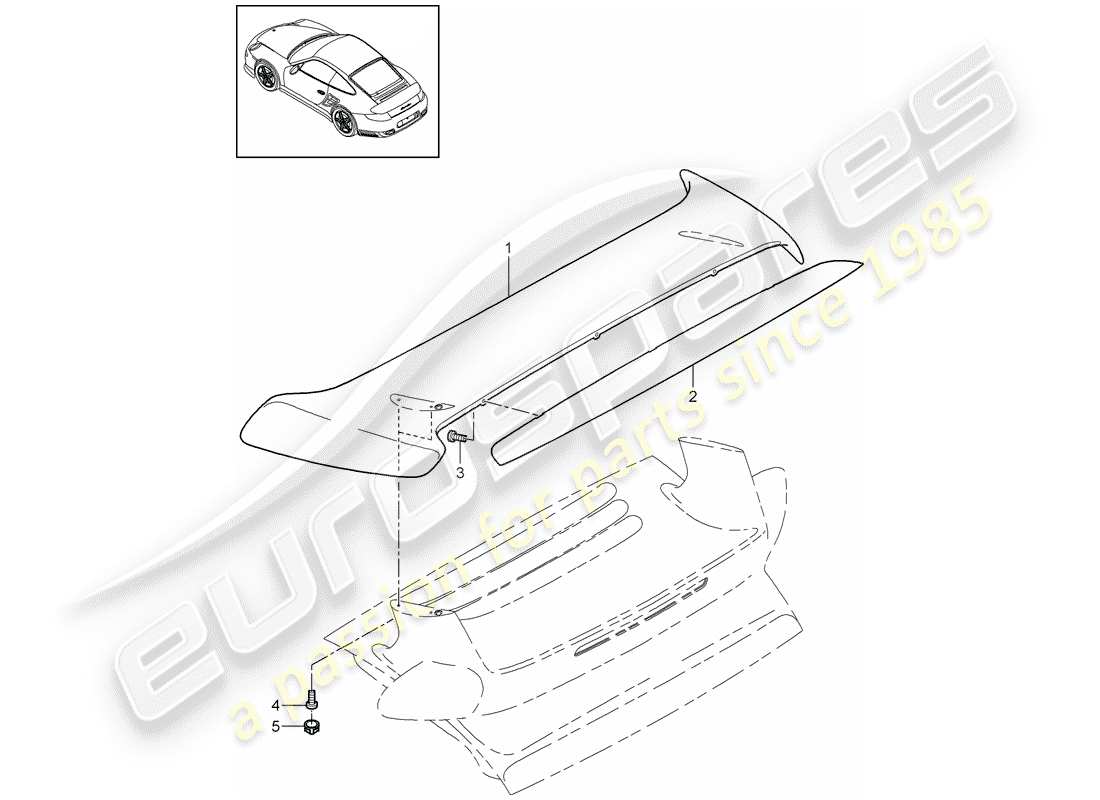 porsche 911 t/gt2rs (2011) rear spoiler part diagram