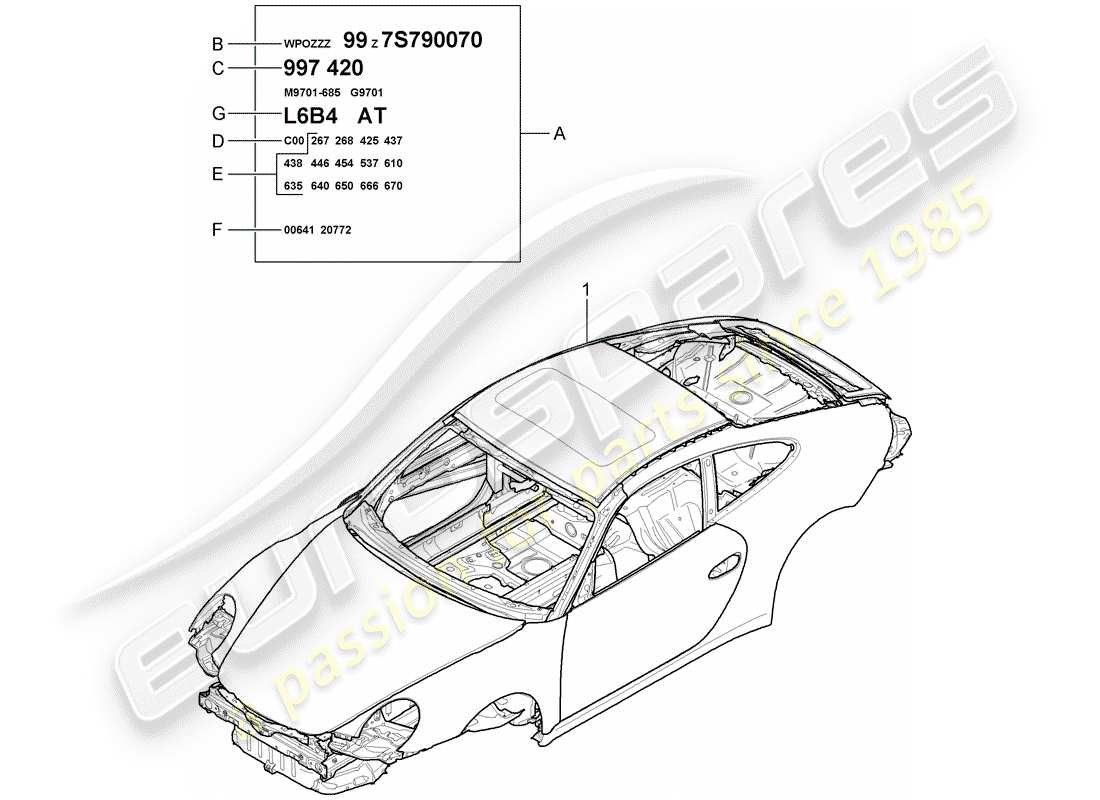 porsche 2007 (997-1 gt3) car body part diagram