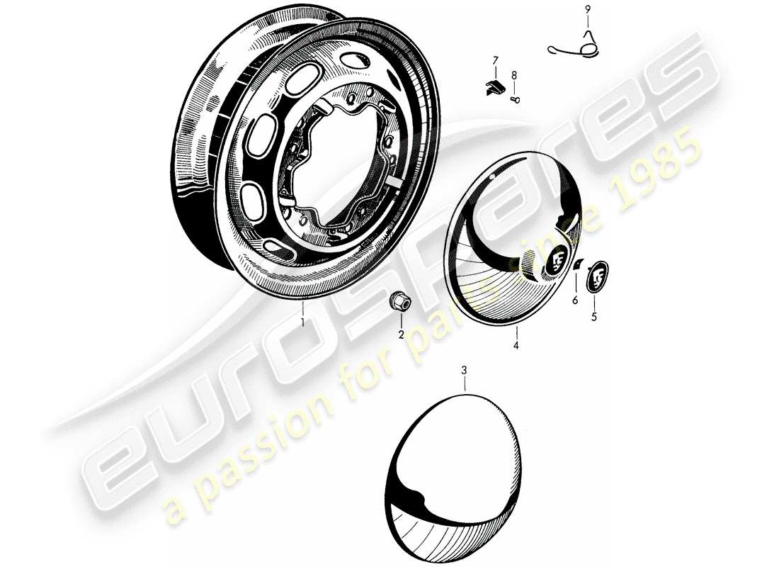 porsche 1962 (356b/356c) wheels part diagram