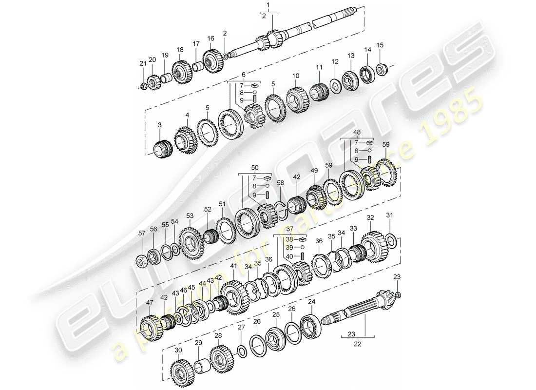 porsche 2007 (997-1 gt3) gears and shafts parts diagram