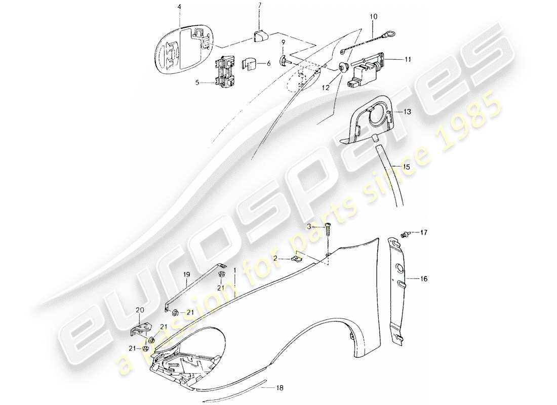 porsche 2001 (986 boxster) fender part diagram
