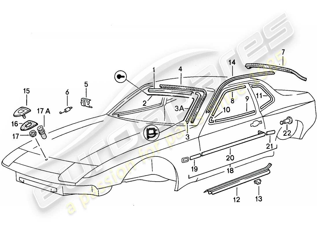 porsche 1983 (944) decorative frame part diagram