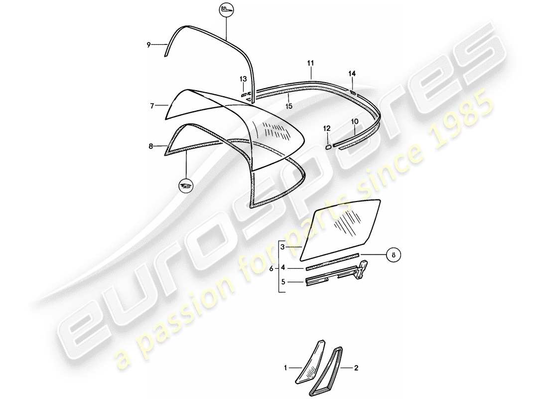 porsche 1986 (911) window glazing part diagram