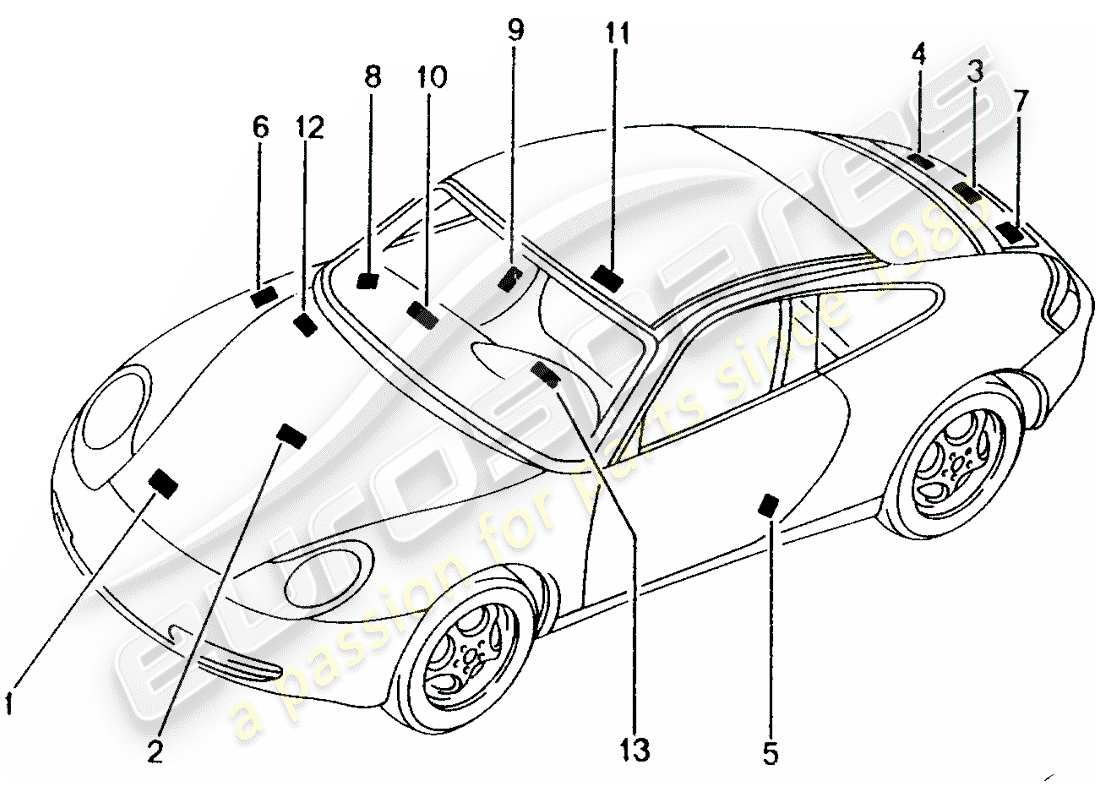 porsche 2001 (996) signs/notices parts diagram