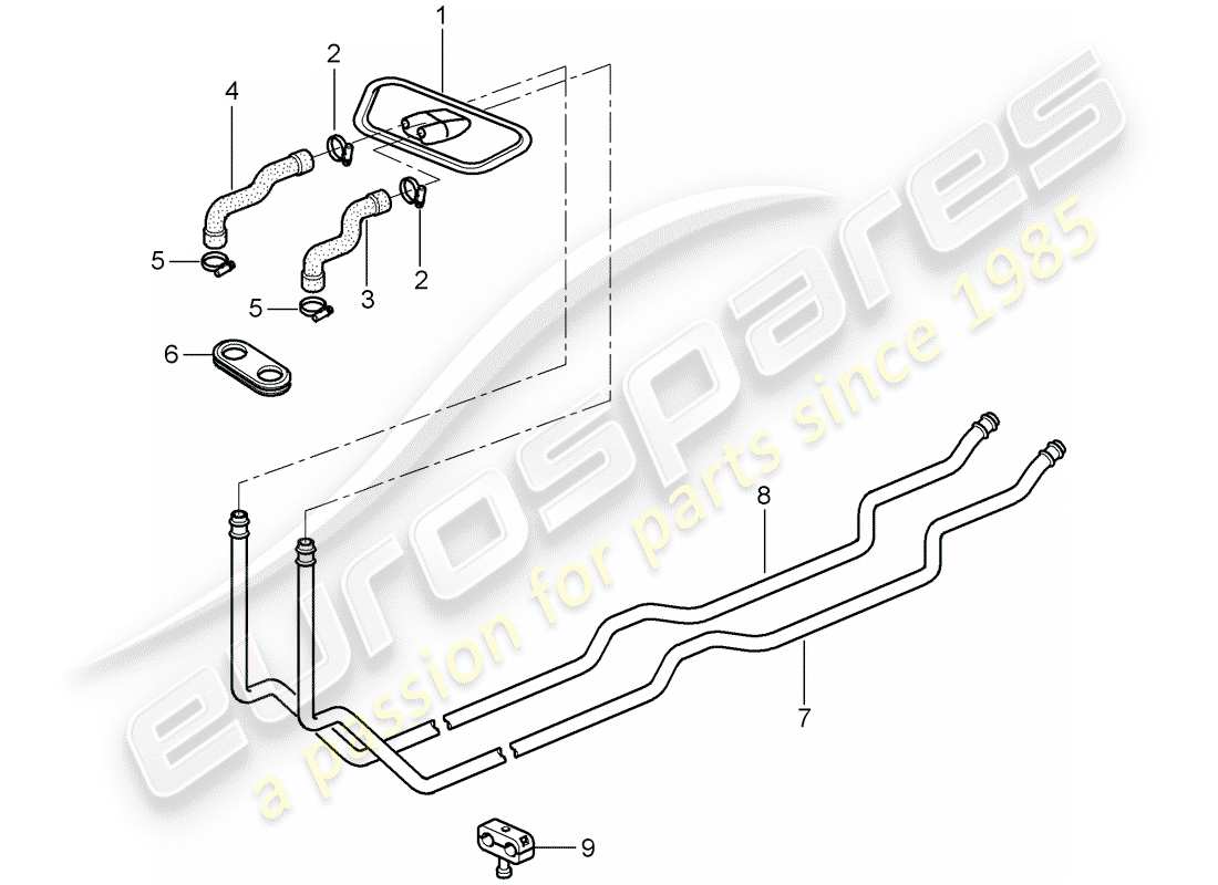 porsche boxster 986 (2001) heater - supply pipe - return line parts diagram