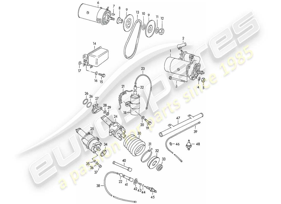 porsche 1954 (356/356a) electrical equipment - engine - m 90 501 >> 91 000 part diagram