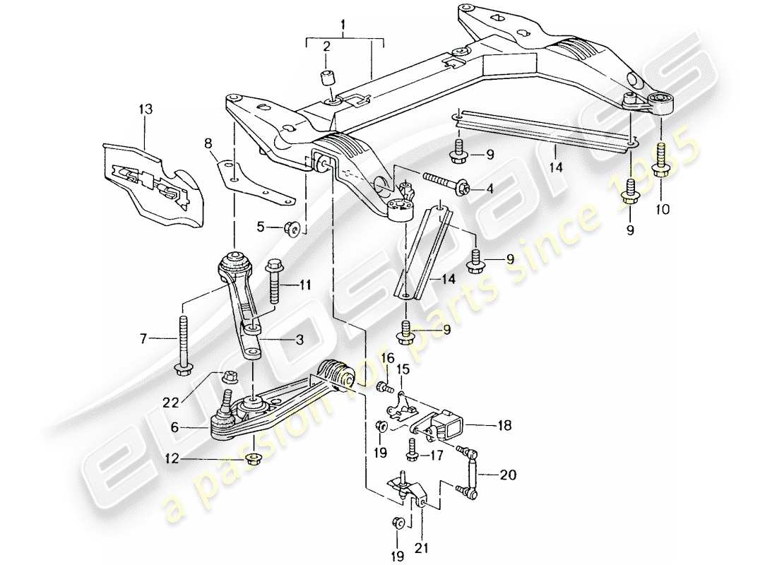 porsche 2000 (996) cross member - track control arm part diagram