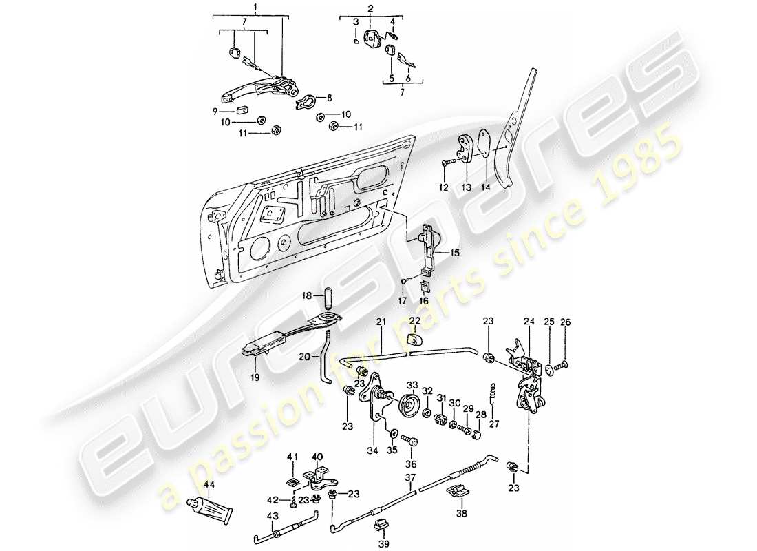 porsche 1990 (964) door latch part diagram