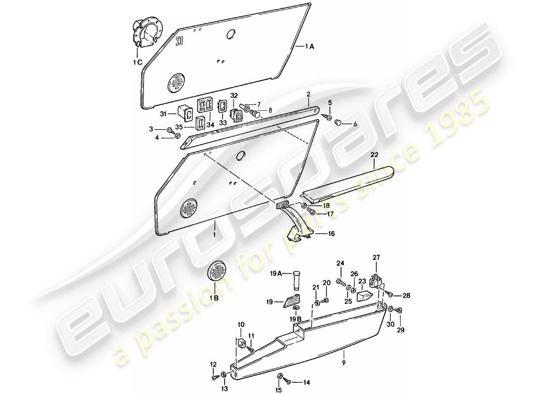 porsche 1982 (911) interior equipment - doors part diagram