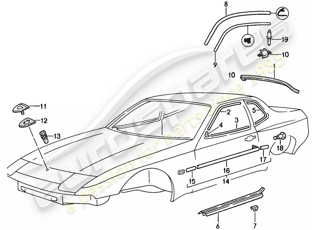 porsche 1988 (944) decorative moulding parts diagram
