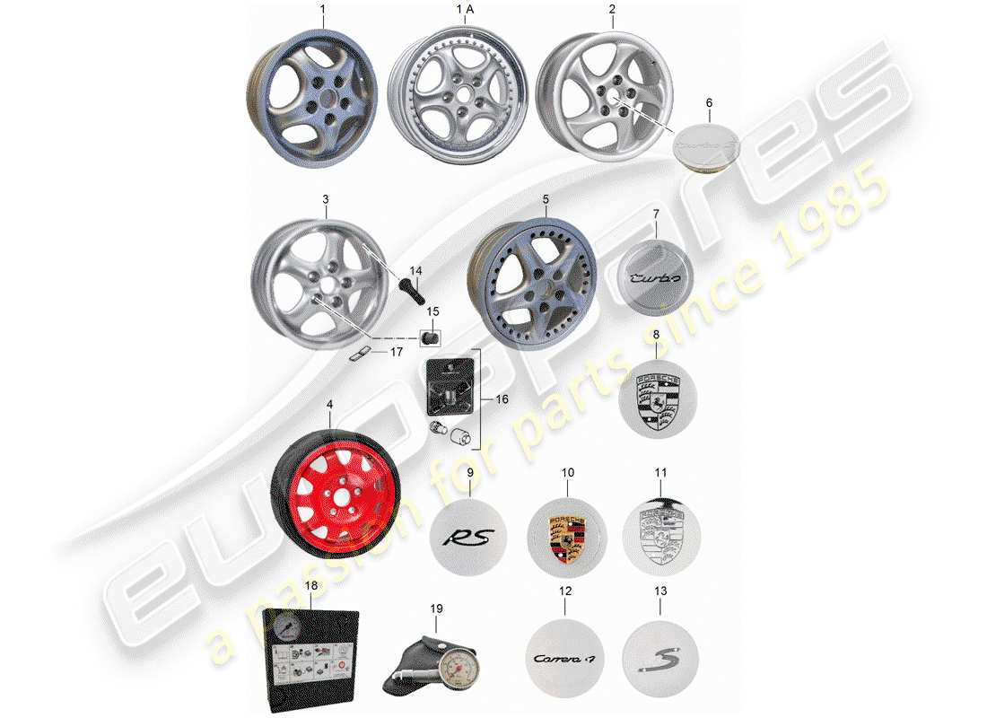 porsche 1998 (993) alloy wheel part diagram