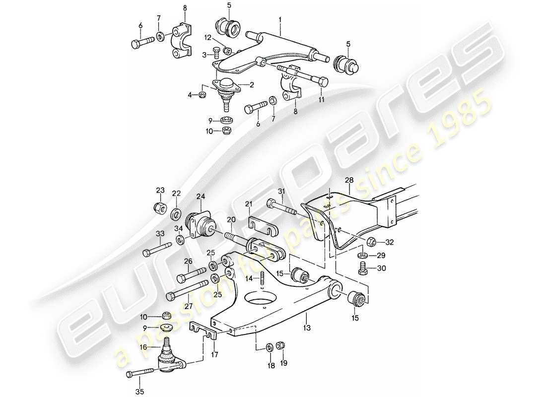 porsche 1987 (959) front axle - cross member - track control arm part diagram