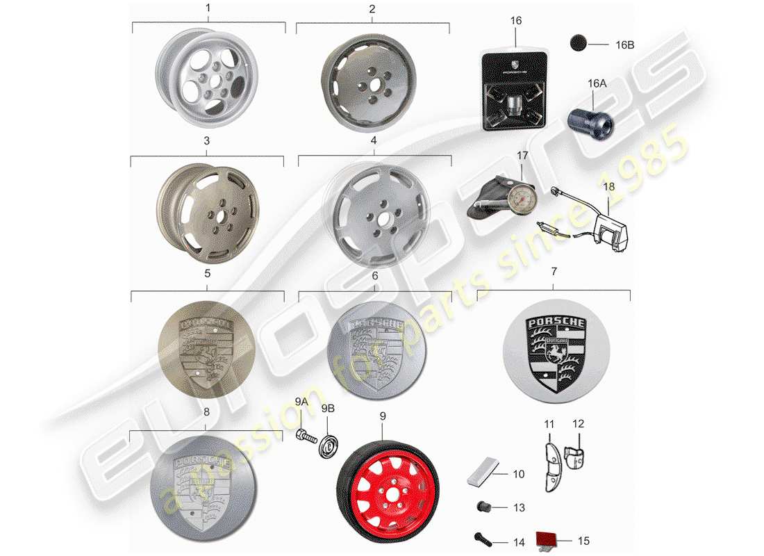 porsche 1986 (928) wheels part diagram