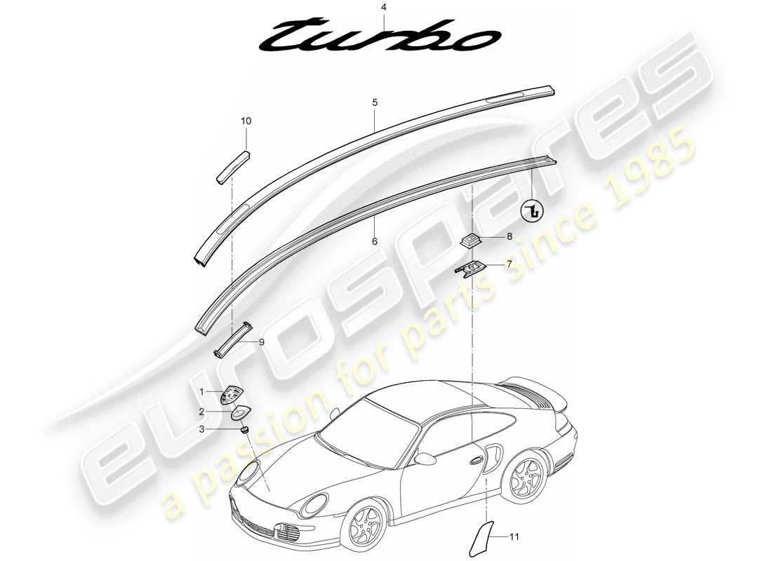 porsche 2008 (997-1 turbo / gt2) nameplates parts diagram