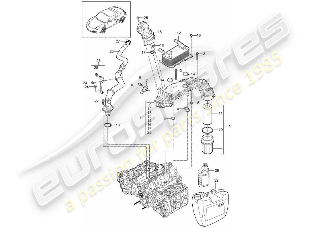 porsche boxster 987 (2009) engine lubrication part diagram