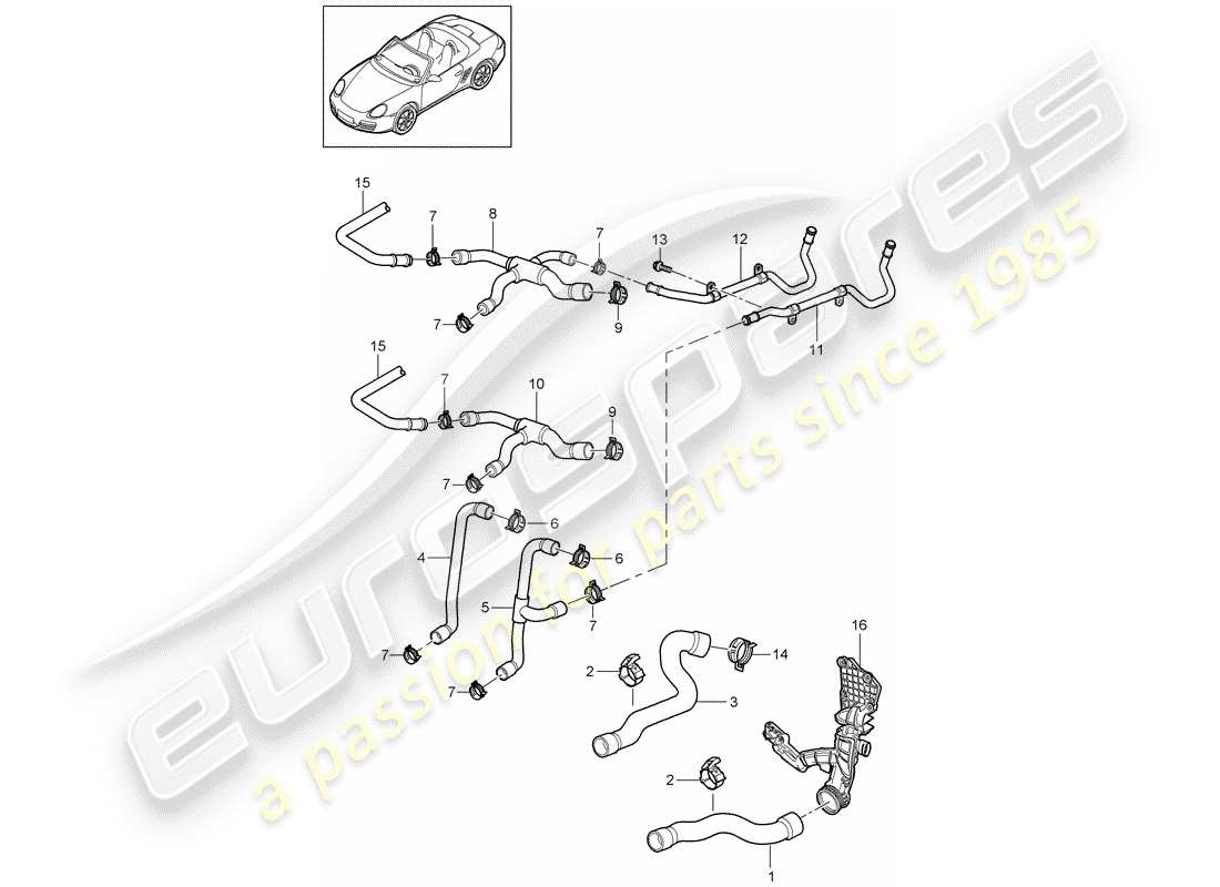porsche 2008 (987 boxster) water cooling 1 parts diagram