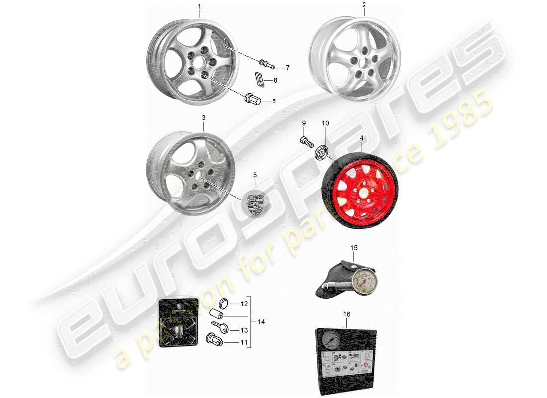 porsche 1995 (968) alloy wheel parts diagram