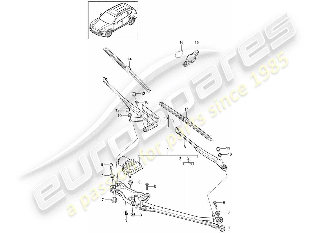 porsche cayenne e2 (2012) windshield wiper system compl. parts diagram