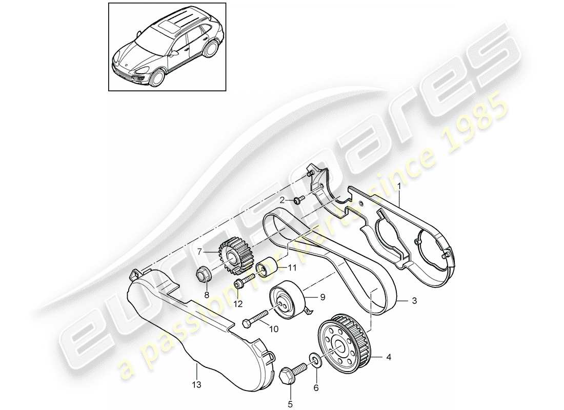 porsche 2011 (cayenne e2 92a) toothed belt part diagram