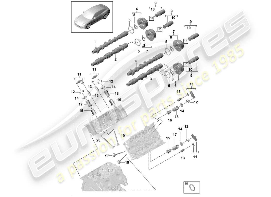porsche 2020 (panamera 971-1) camshaft, valves part diagram