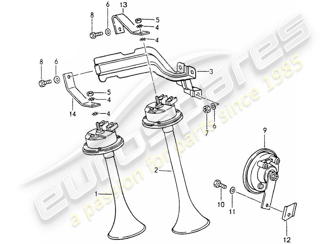 porsche 1990 (964) horn part diagram