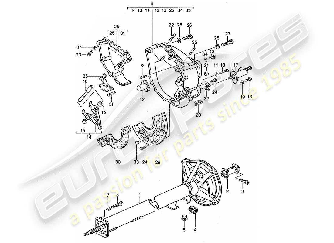 porsche 1995 (968) manual gearbox - central tube part diagram
