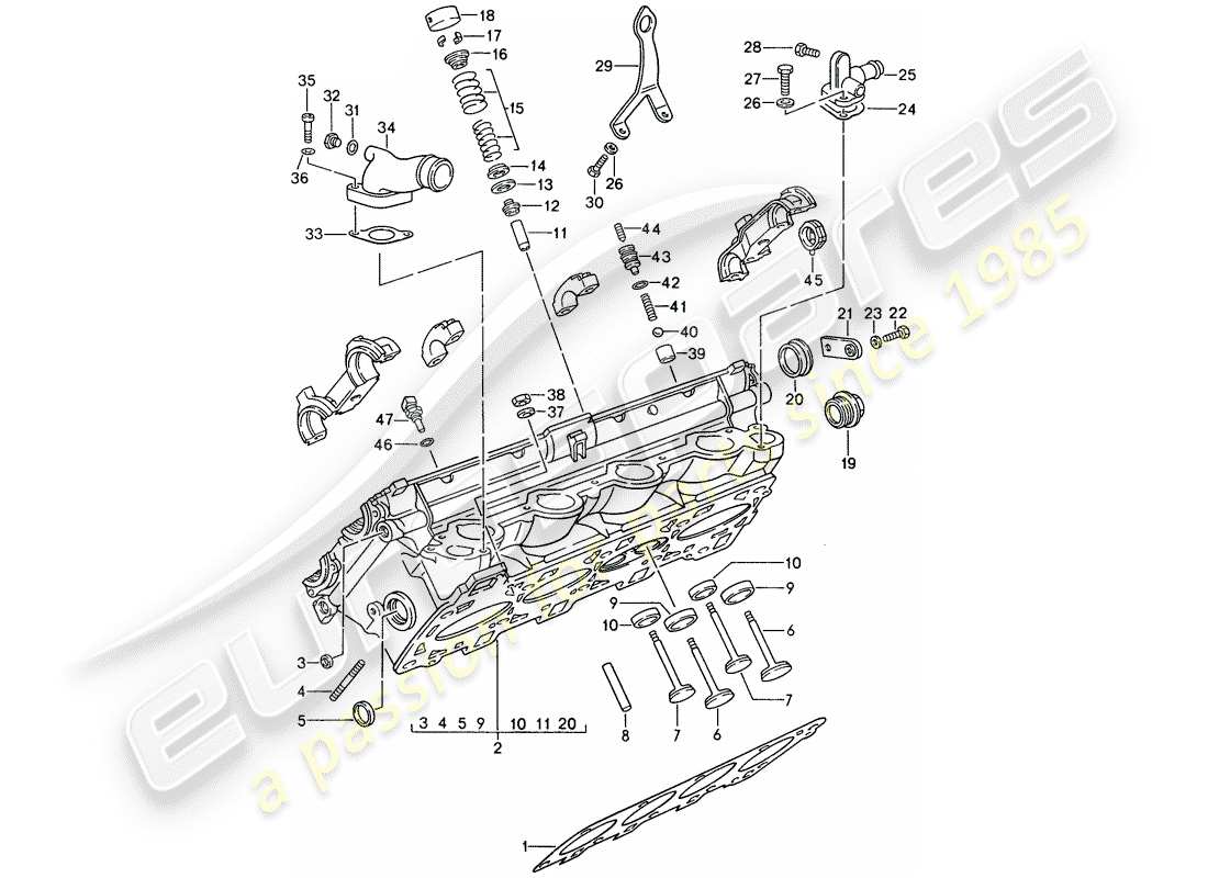 porsche 1995 (968) cylinder head - valves parts diagram