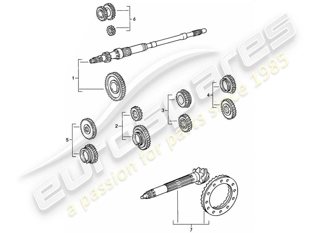 porsche 911 (1985) gear wheel sets - 5-speed part diagram