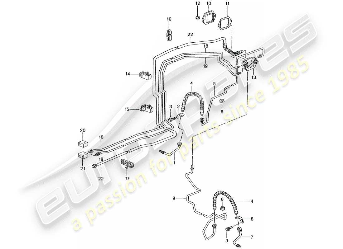 porsche 2001 (986 boxster) brake line - front axle - underbody - vacuum line part diagram