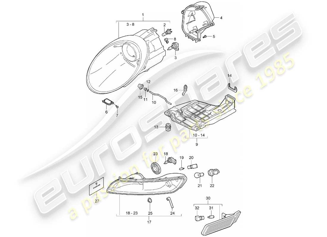 porsche 2006 (997-1) headlamp part diagram