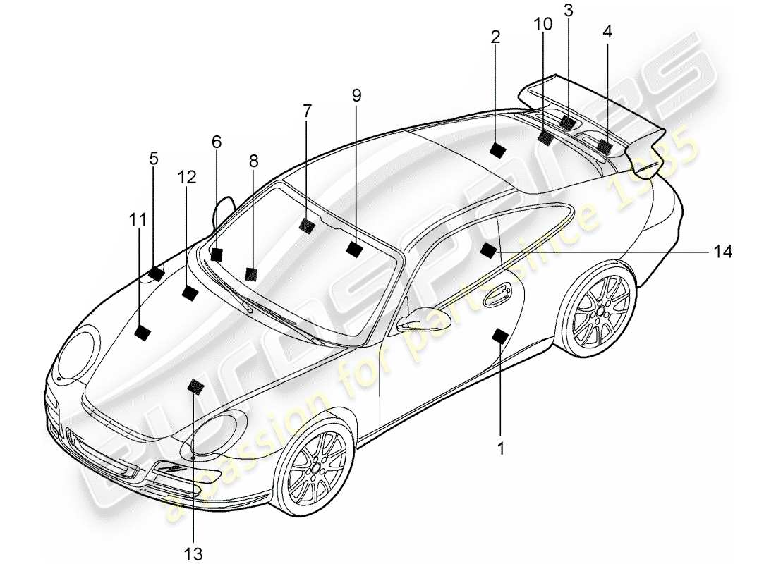 porsche 2008 (997-1 gt3) signs/notices parts diagram