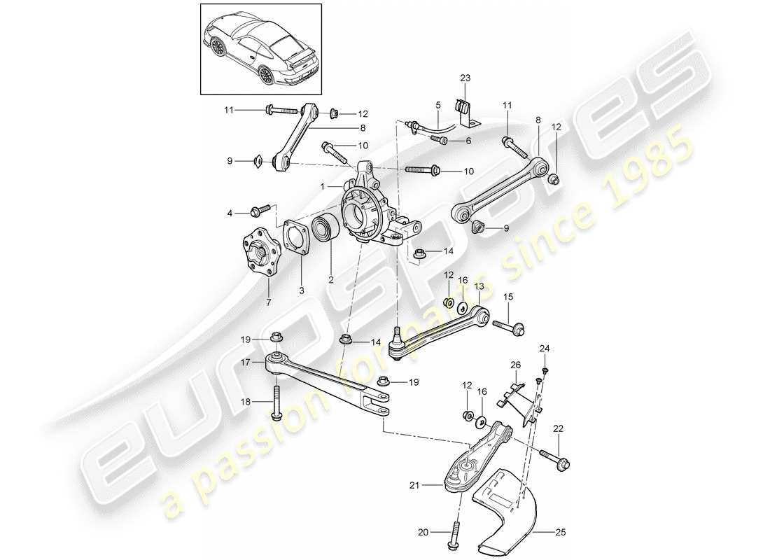 porsche 2008 (997-1 gt3) rear axle part diagram